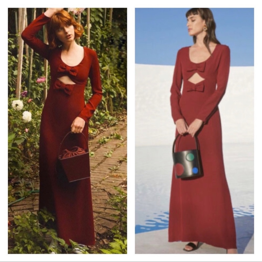 STAUD Lido Burgundy Red Long Maxi Dress Cut